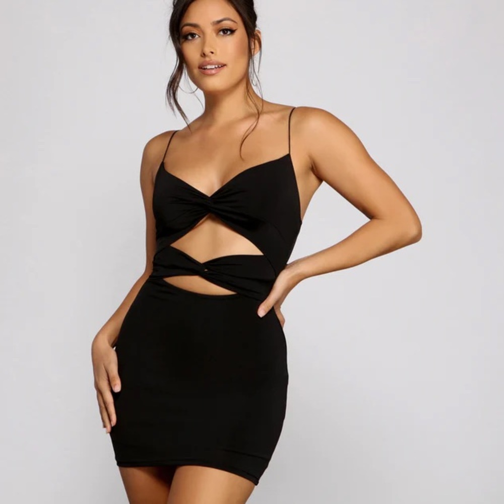 Black Bodycon Mini Cutout Cami Twist Front Dress